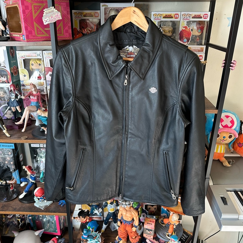 Harley Davidson Women’s L Moto Leather Jacket Heavy Genuine Leather - Picture 2 of 10